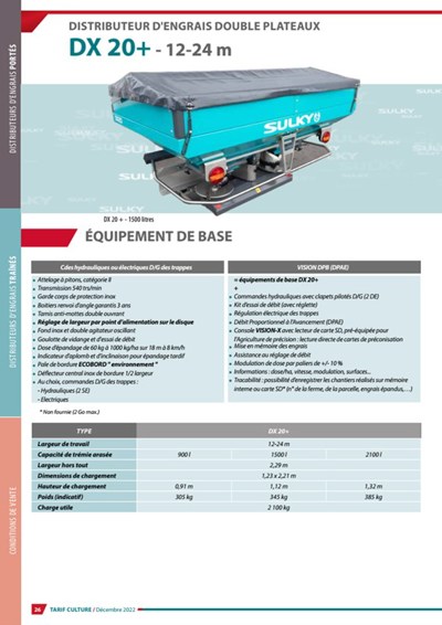 Epandeur à engrais Sulky DX20+
