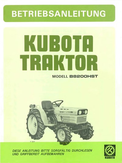 Kubota, B8200 HST Bedienungsanleitung D